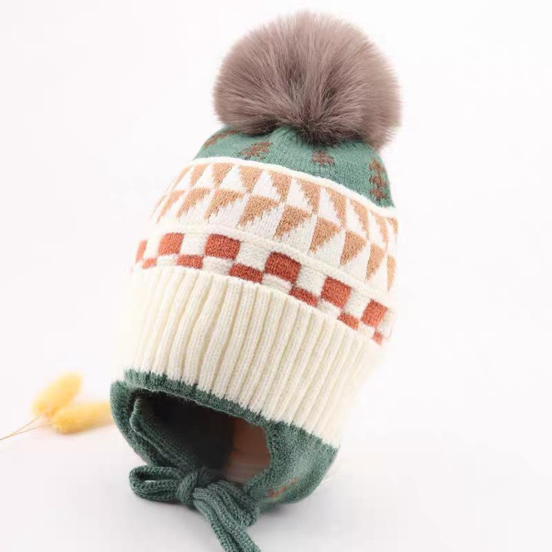 5 Yuan Newcomer Discount: Baby Pom-Pom Knit Hat with Ear Protection – Thick, Warm, Autumn/Winter Style