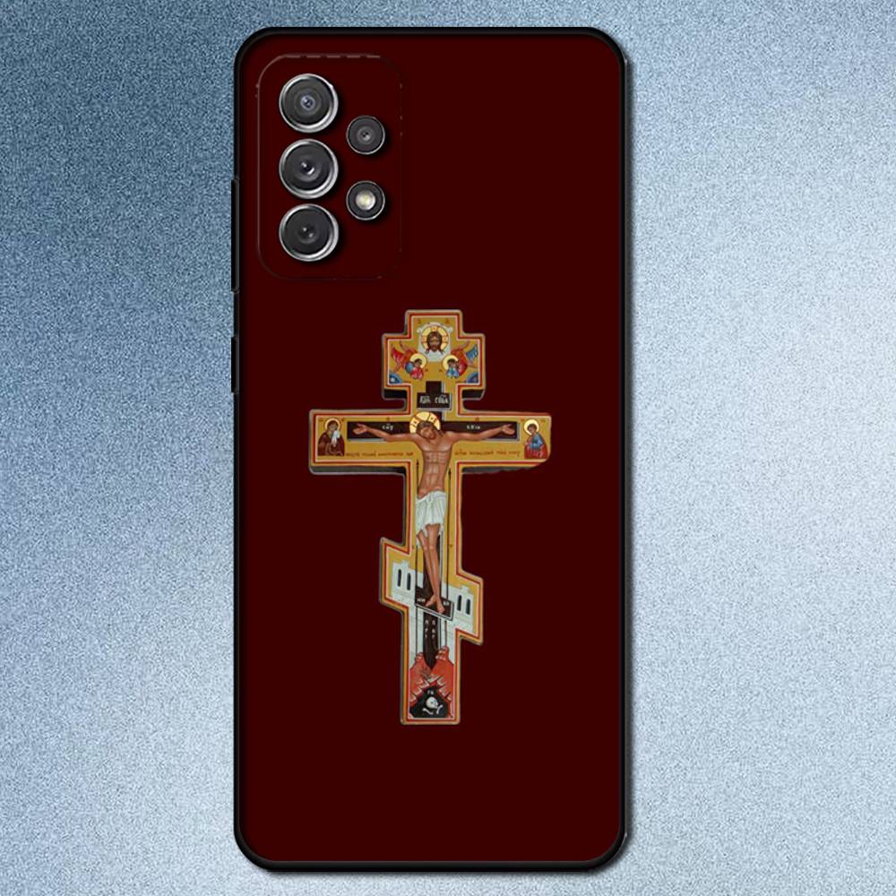 Чехол для телефона с иконкой Православного Креста для Samsung S25, S24, S21, S22, S23, S30, Ultra, S20, Plus, Fe, Lite, Note, 10, 9, 5G Черный Чехол