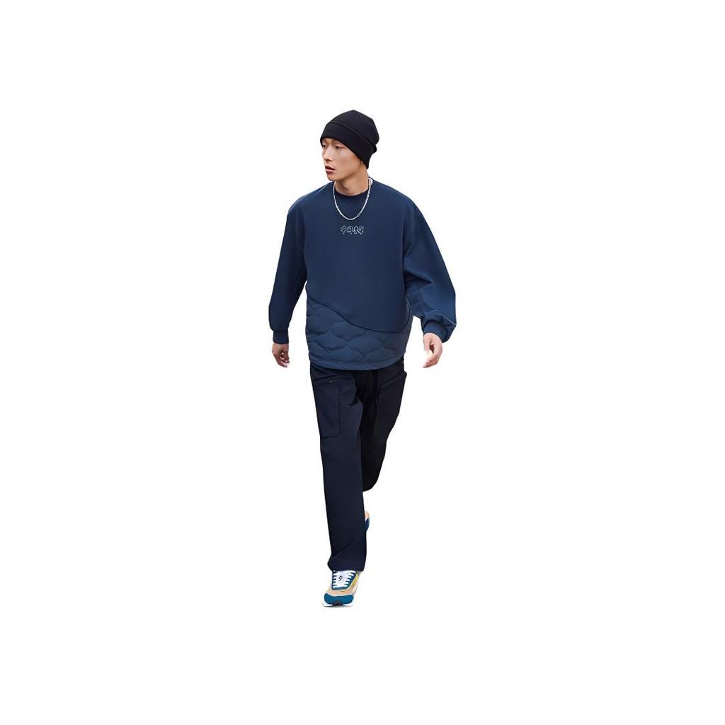 Li Ning 21FW Wu Chuang Wu Yi логотип буквенный принт сращивание однотонный круглый вырез свободная хлопковая куртка мужские куртки синий AWDRA65-4