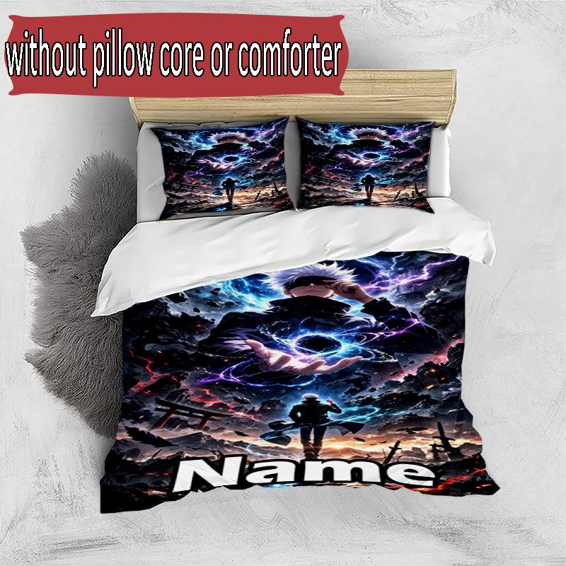 3pcs Duvet Cover Set (1*Duvet Cover + 2*Pillowcase, Without Core), Custom Name Jujutsu Kaisen Pattern Bedding Set, Home Bedroom Decor Gift