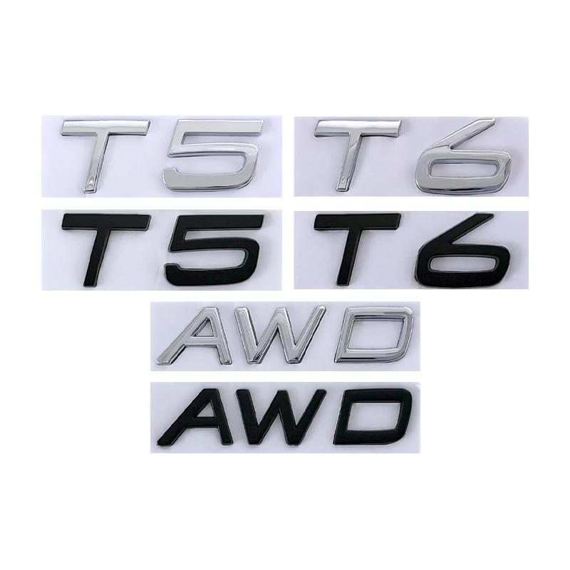 3d Metal T5 Logo T6 Emblem AWD Letters Car Trunk Badge For Volvo S60 C30 850 S40 V40 V70 XC60 V50 S70 C70 V90 T5 T6 AWD Sticker