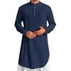 Men's Cotton Linen Kaftan Long Sleeve O-Neck Robe Solid Color Button-up Collar Thobe Breathable