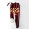 Женские модные рождественские спортивные свободные утолщенные теплые флисовые брюки с принтом