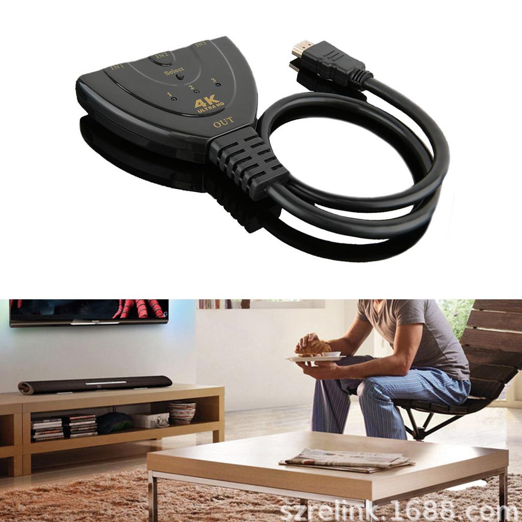 3 In 1 Out HD Multimedia Interface Switcher 4K 3 Port Video Switcher with Status Indicator Black