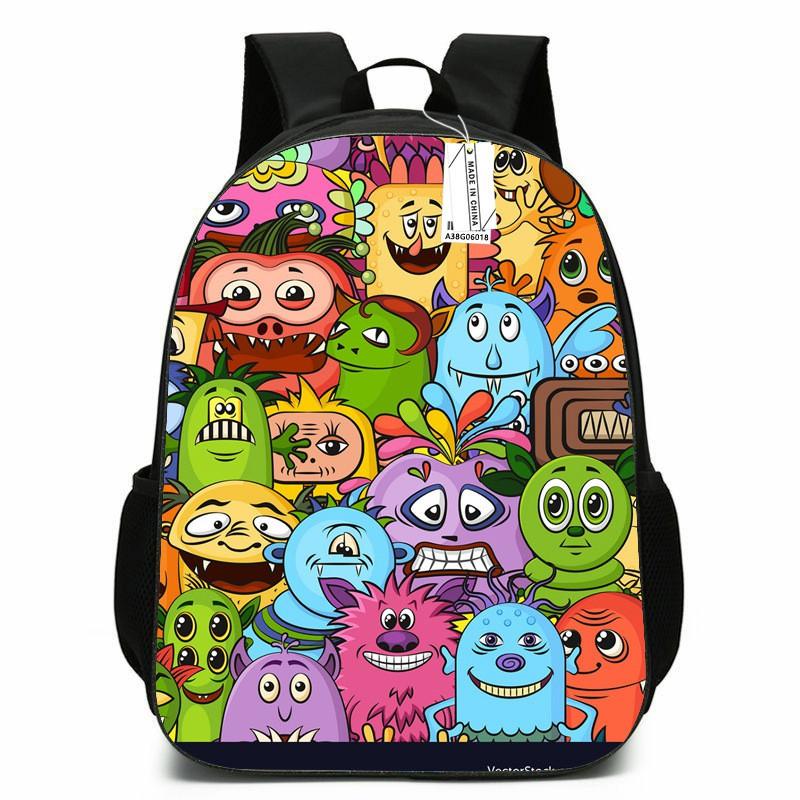 Kids School Backpack Boys Girls - Cute Cartoon Monster Design Lightweight Oxford Fabric Breathable Padded Straps Grade