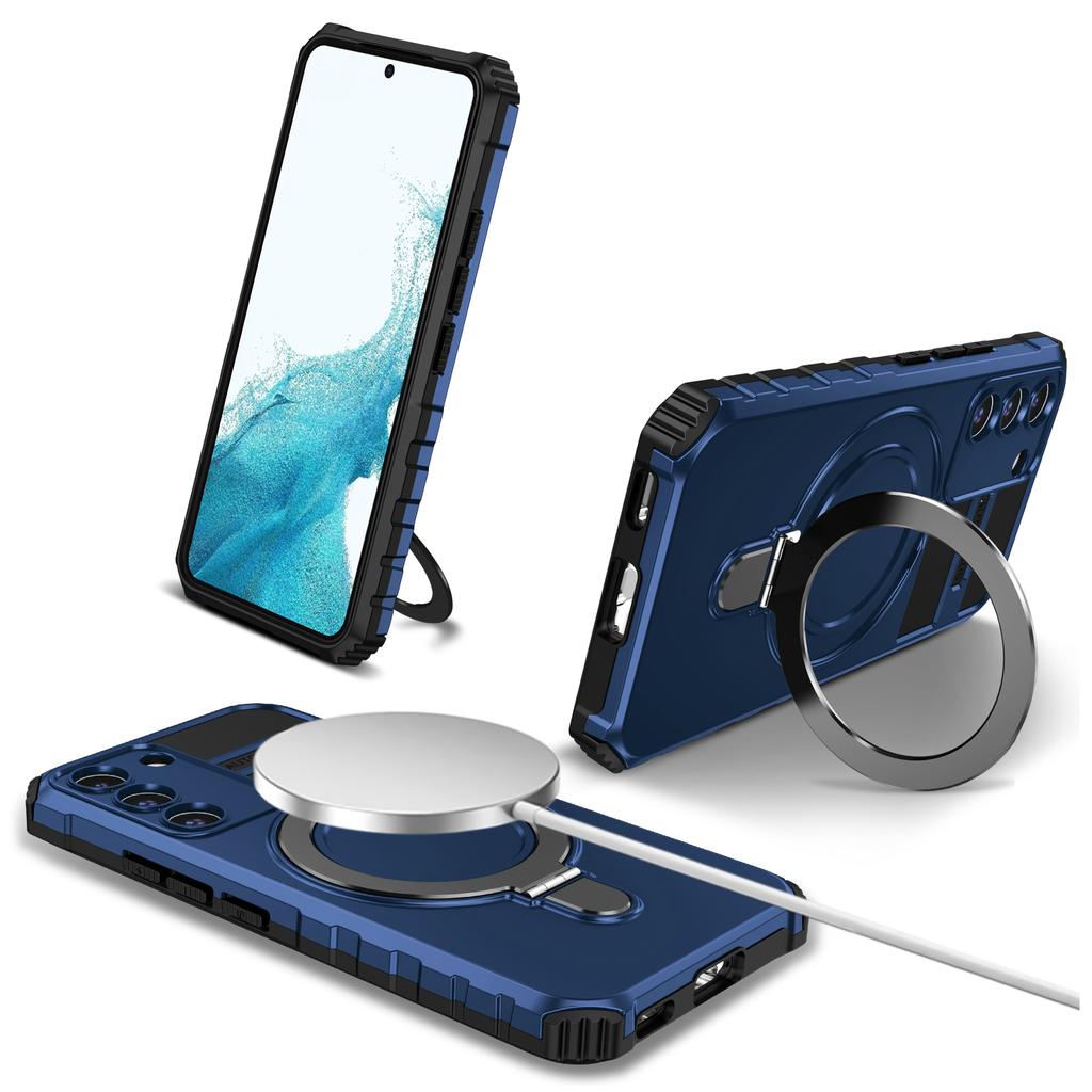For Samsung Galaxy S22 5G Magnetic Case PC+TPU Phone Case Magnetic Finger Grip Kickstand Cover