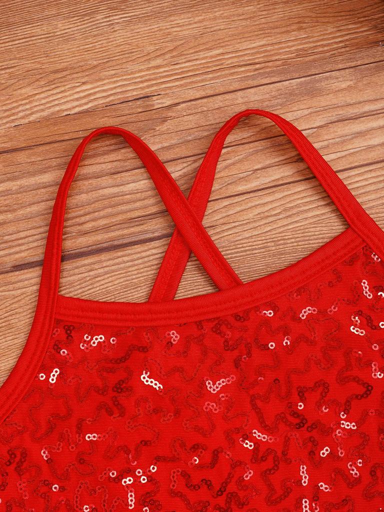 Kids Girls Ballet Dance Performance Costume Sequined Tutu Dress with Hair Tie Headwear