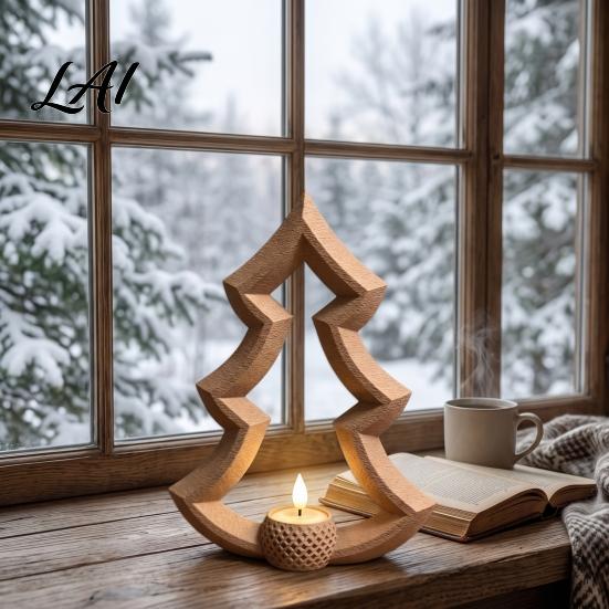 Hollow Metal Candle Stand Christmas Tree Tea Light Holder 3D Printed Wood Warm Romantic Night Tabletop Ornament for Holiday Party Home Decor Festive