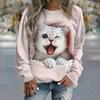 Women's Sweater Pullover T-Shirt Fashion Kitten Print Long Sleeve T Shirt Girls Street Casual Ladies Clothes O-Neck Sweatershirt