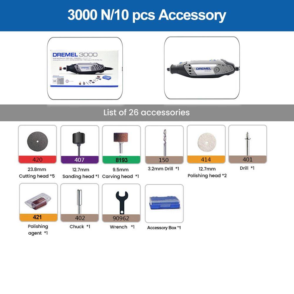 Dremel Электрическая шлифовальная машина 3000 с 1 профессиональным аксессуаром и 10 аксессуарами для ежедневного использования.