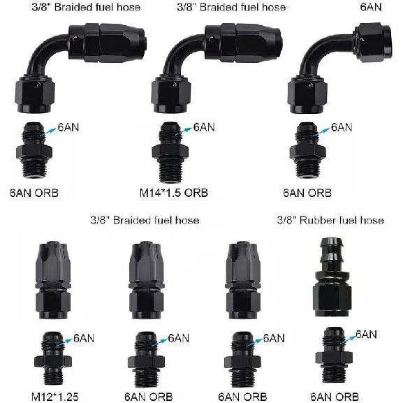 Universal Adjustable Fuel Pressure Regulator Kit 100psi Guage AN6 Fitting Black