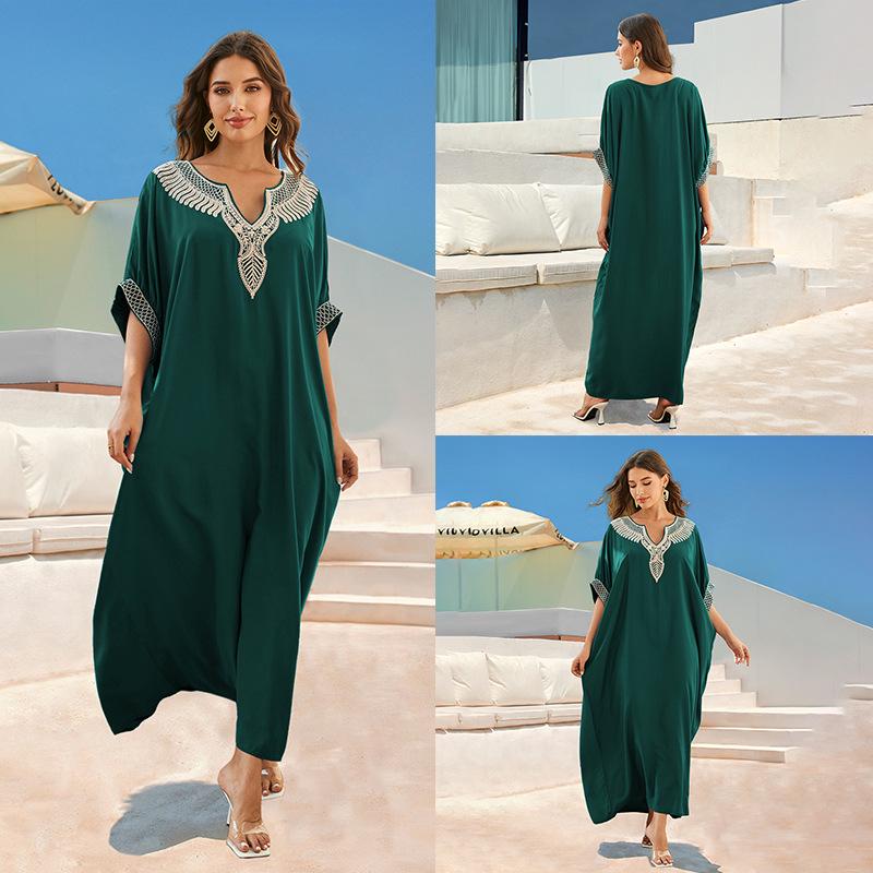 «Хлопковая юбка макси с европейской и американской вышивкой»: Женский пляжный солнцезащитный халат.