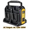 350 Вт Инвертор питания для аккумуляторов DeWalt 20V 60V Li-ion, 4-портовый, чистая синусоида, 20 В на 120 В/220-230 В, для кемпинга на открытом воздухе