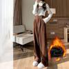 Women Korean High Street Wide Leg Trouser Autumn/winter Thick Warm Women's Pant Fashion Corduroy Loose Button Trouser