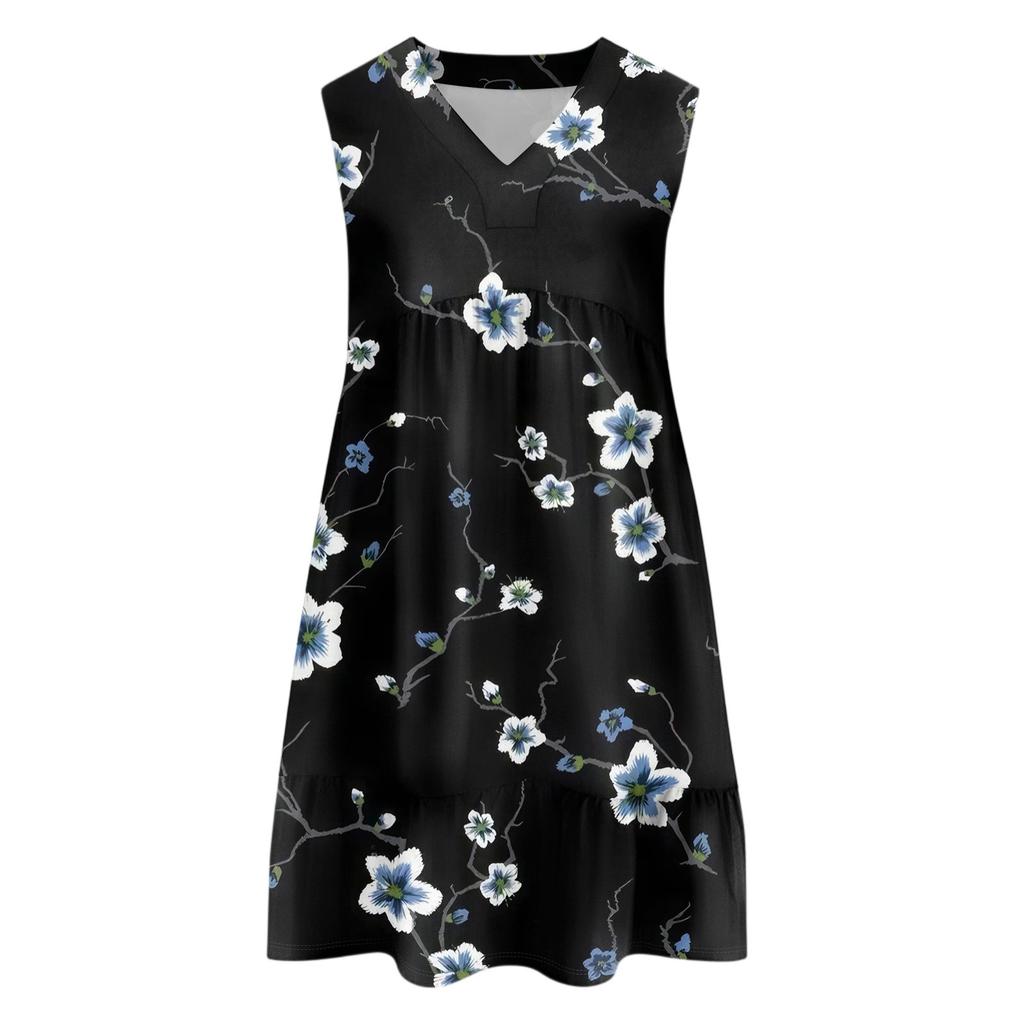 Women's Casual Fashion Breathable V-neck Vest With Pockets Floral Holiday Dress