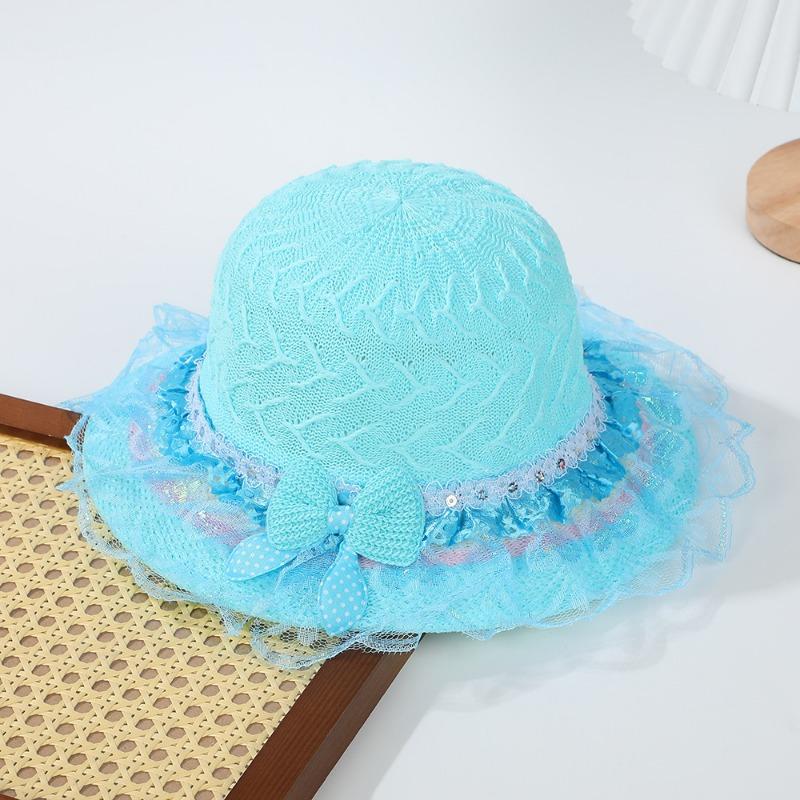 Princess style baby sunscreen hat leisure travel visor girls bow yarn edge woven sun hat