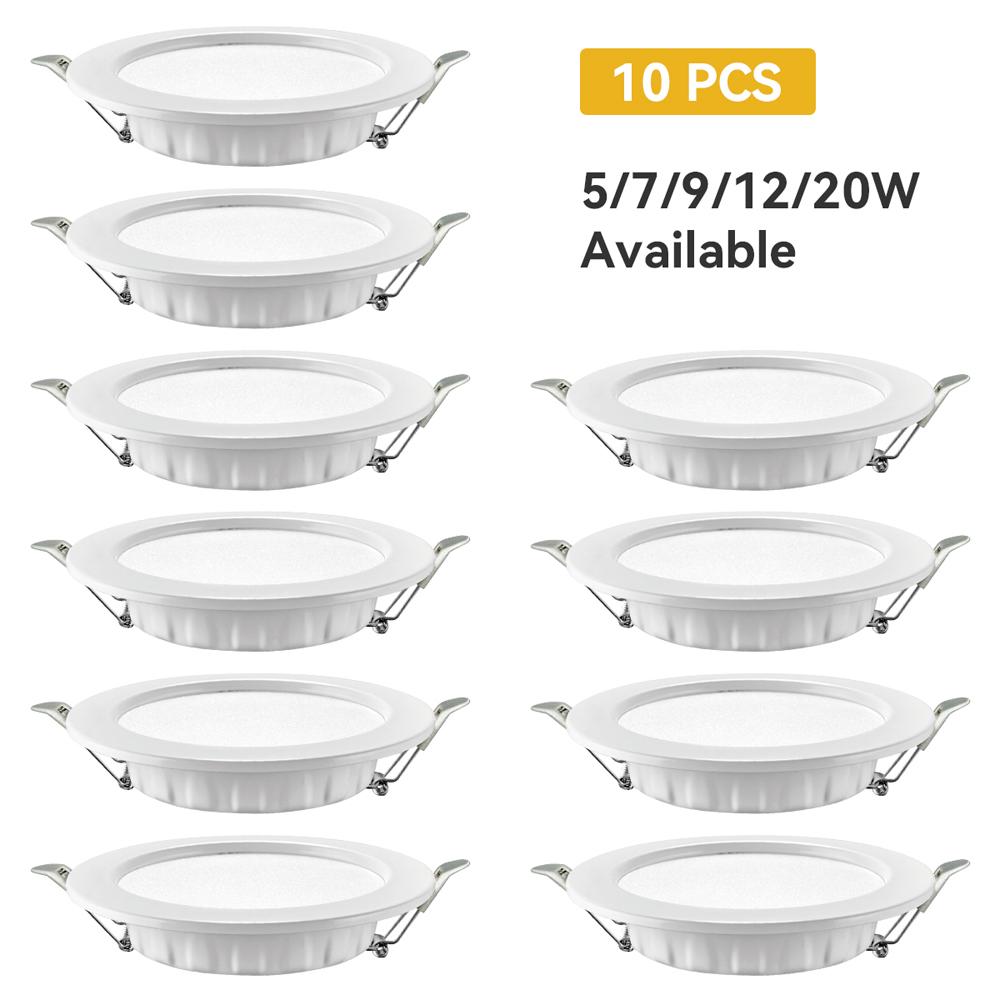 10 шт./лот светодиодный потолочный светильник встраиваемый светильник круглая панель 220 В 5 Вт 7 Вт 9 Вт 12 Вт 20 Вт внутренний теплый холодный белый прожектор