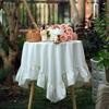 Washable Table Cover Ruffle Round Tablecloth Cotton Flounces Trim for Holiday Dinner Party Banquet Kitchen Wedding Decoration
