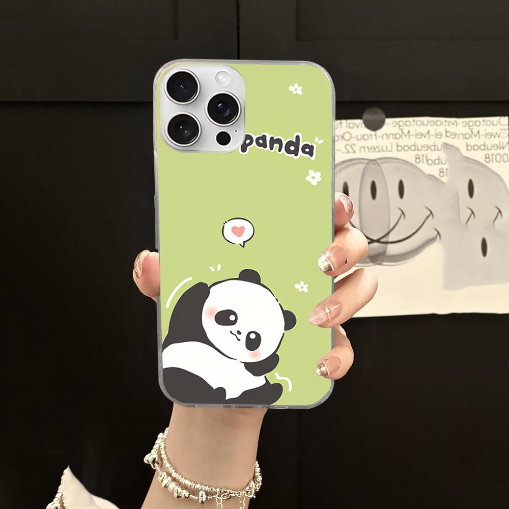 Чехол для телефона с рисунком панды и водной рябью для iPhone 17 16 11 12 13 14 15 Pro Max Plus Задняя крышка