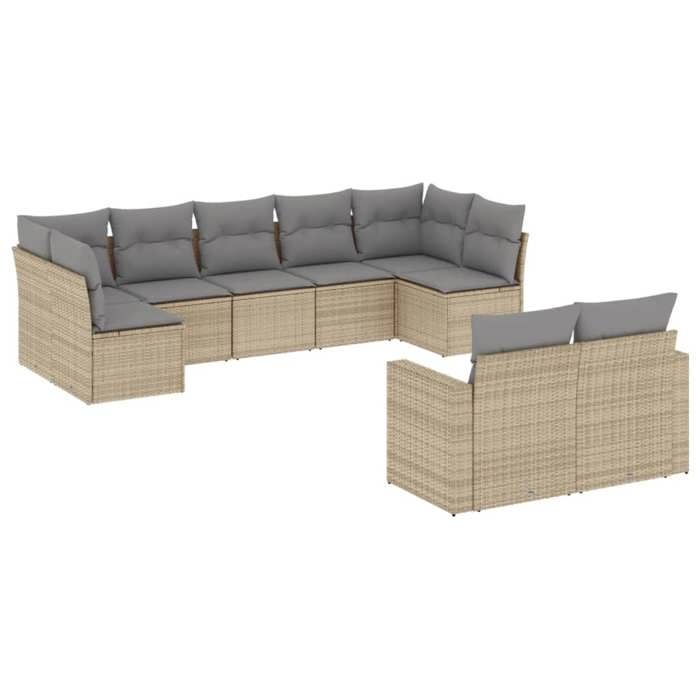 VidaXL Salon de Jardin avec Coussins 9 pcs, Canapés de Terrasse, Ensemble de Meubles de Patio, Mobilier d'Extérieur, Beige 3219409