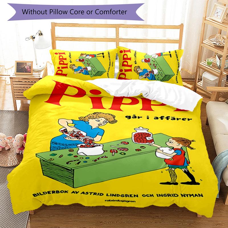 Pippi Longstocking 3pcs Bedding Set Duvet Cover Closure Includes 1 Duvet Cover & 2 Pillowcases for All Seasons Bedroom Home Dorm Decor
