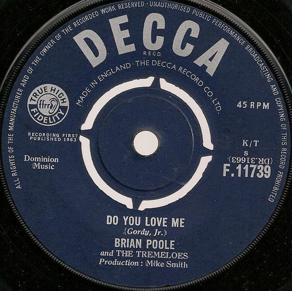 Пластинка 7 дюймов BRIAN POOLE THE TREMELOES Do You Love Me F11739 DECCA 1963 UK Рок Б/у