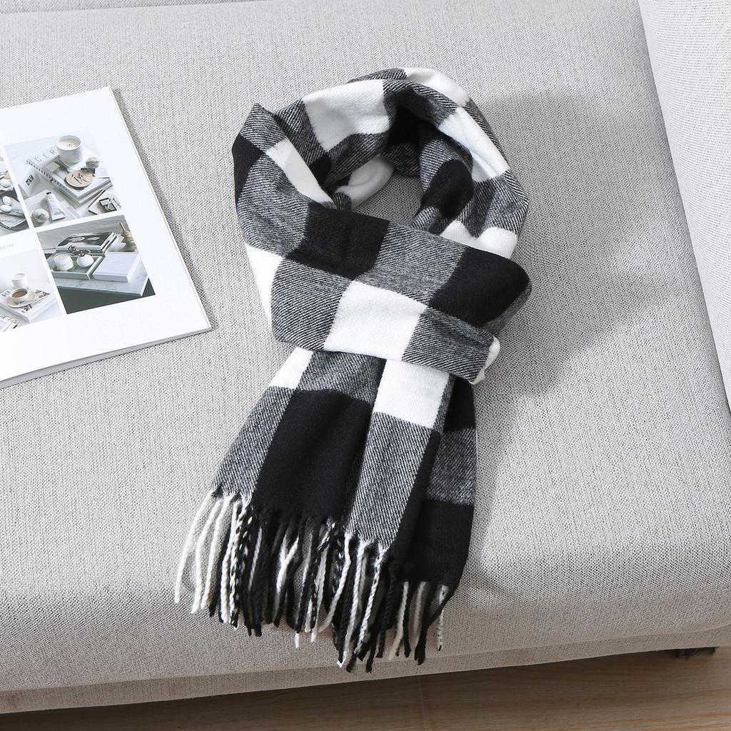 Autumn And Winter New Men'S Scarf Black And White British Style Imitation Cashmere Versatile Shawl Warm Double-Sided Scarf