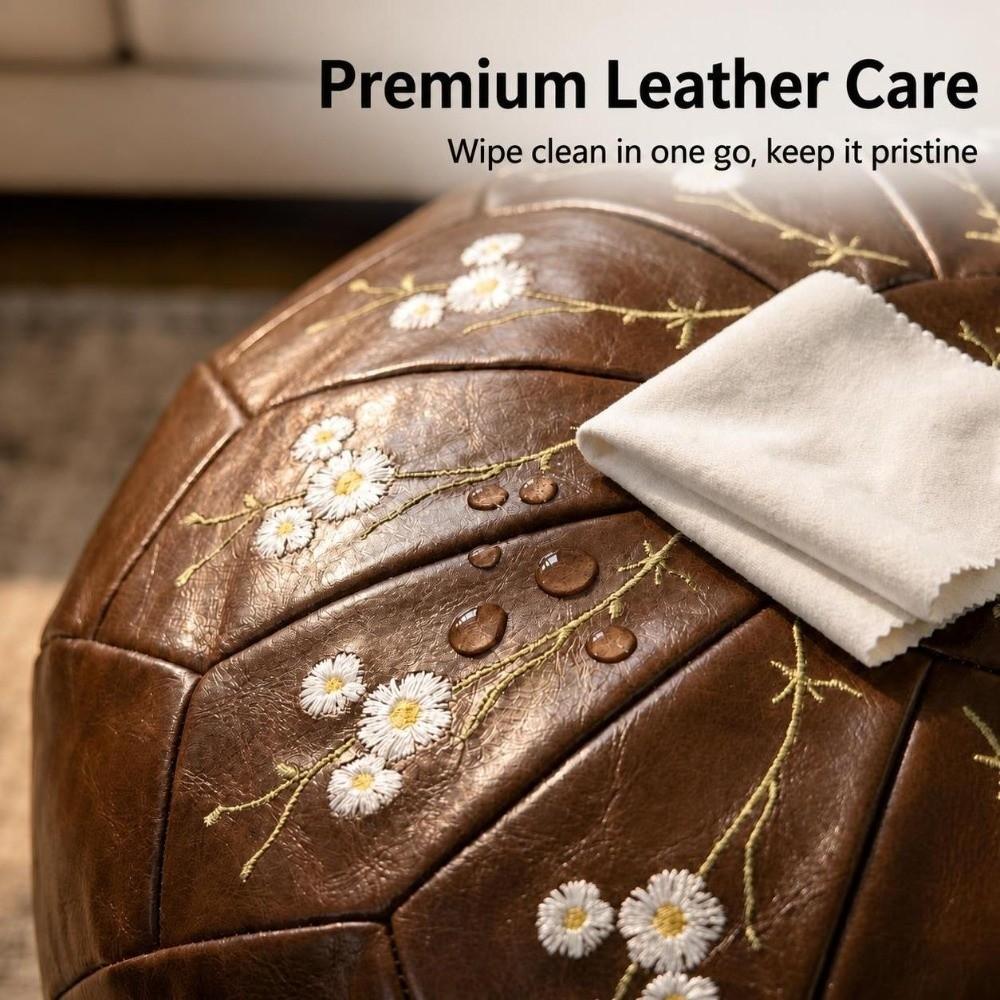 Unstuffed Pouf Ottoman PU Leather Footstool Cover Boho Style Storage Ottoman for Living Room