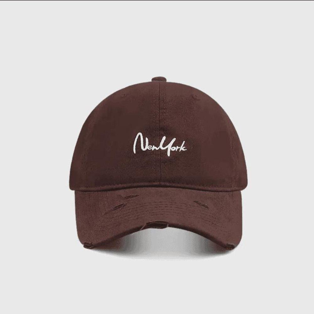 Adjustable Dad Hat Cursive Embroidery Wide Brim Cap Vintage New York Baseball Cap Outdoor Wear