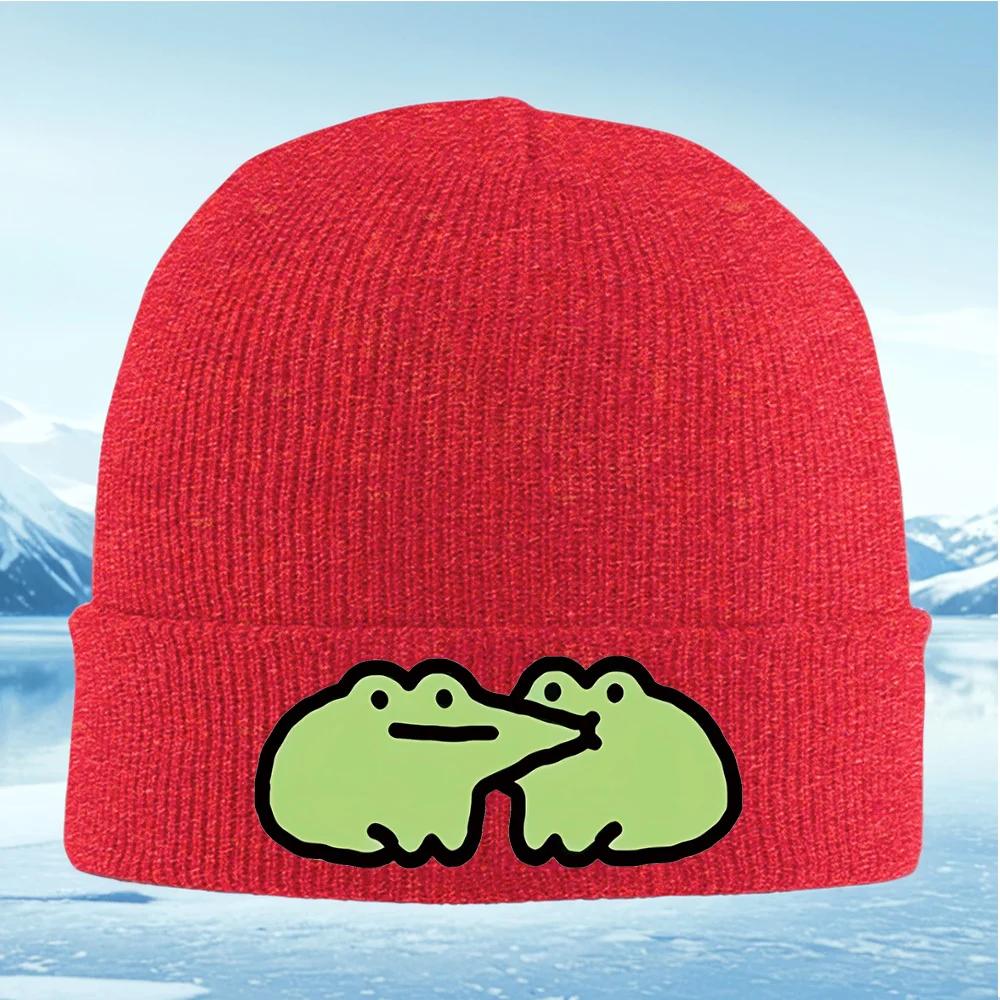 Two Frogs Kissing Each Other Unisex Women Unisex Knitted Hat Beanie Pullover Cap Winter Thermal Warm Christmas Outdoor Cycling Hiki