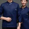 Solid Color Long Sleeve Stand Collar Patch Pocket Chef Top Restaurant Hotel Kitchen Unisex Cooking Clothes