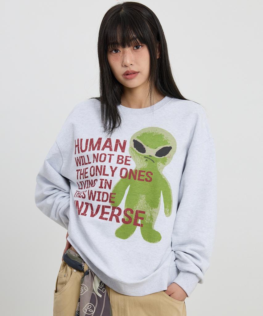 HOODHOOD Alien Slogan Sweatshirt Melange White