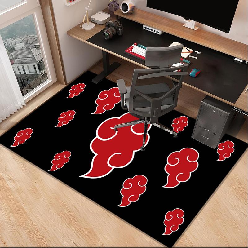 Anime Red Clouds On Black Background Office Rug Chair Mat, Game Carpet, Suitable for Front Door, Bedroom, Living Room, Desk, Holiday Gift