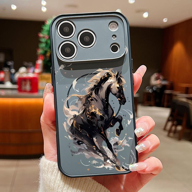 Магнитный чехол для телефона с принтом бегущей лошади для iPhone 17 Pro Max 16 15 14 13 Pro Max Для Magsafe Беспроводная зарядка Жесткая задняя крышка из ПК