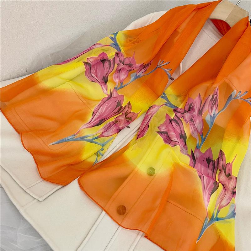 Весенне-летний шифоновый шелковый шарф: Легкая, напечатанная и универсальная женская солнцезащитная шаль