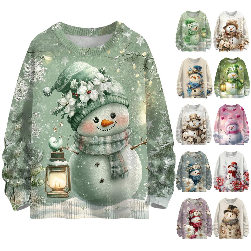 Women's Casual Long Sleeve Woolen Christmas Sweatshirt Fall  Vacation Long Sleeve Pullover