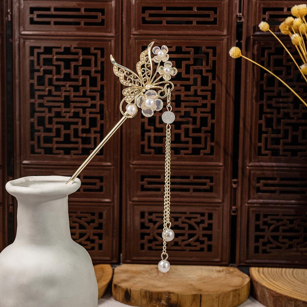 Национальный стиль Жемчужный цветок Кисточка Кисточка Кисточка Подвеска Аксессуар для ханьфу Заколка для волос Женская Новая китайская Древний стиль Заколка для волос с колокольчиком и орхидеей