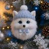 Yousheng Pom-Pom Pet Ornament 2D Acrylic Cute Dog Christmas Ornament Cartoon Furry Pet Shaped Xmas Tree Hanging Decor for Holiday Party Supplies