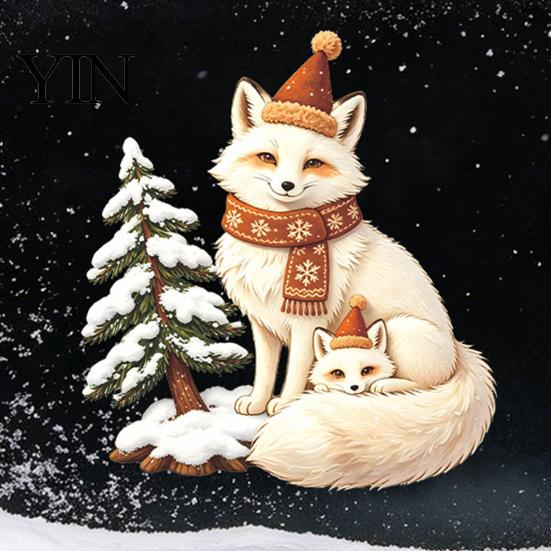 Winter Holiday Decorations Christmas Fox Window Clings, Forest Animal Double-Side Sticker, Decorative Fridge Decals Cute Reusable Static Glass