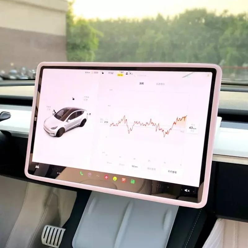 For Tesla Model 3 Y 2020-2025 Silicone Screen Frame Display Edge Protector Central Control Protective Cover Car Accessores