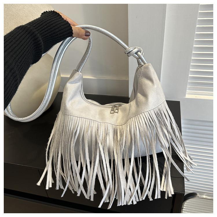 Модная бахрома Большая вместимость 2024 Новая Ретро Популярная Женская Простая Одноплечевая Наплечная Сумка