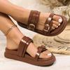 Women's Platform Slippers Classic Buckle Design Slippers Women Summer PU Leather Casual Shoes Ladies Beach Open Toe Flat Sandals