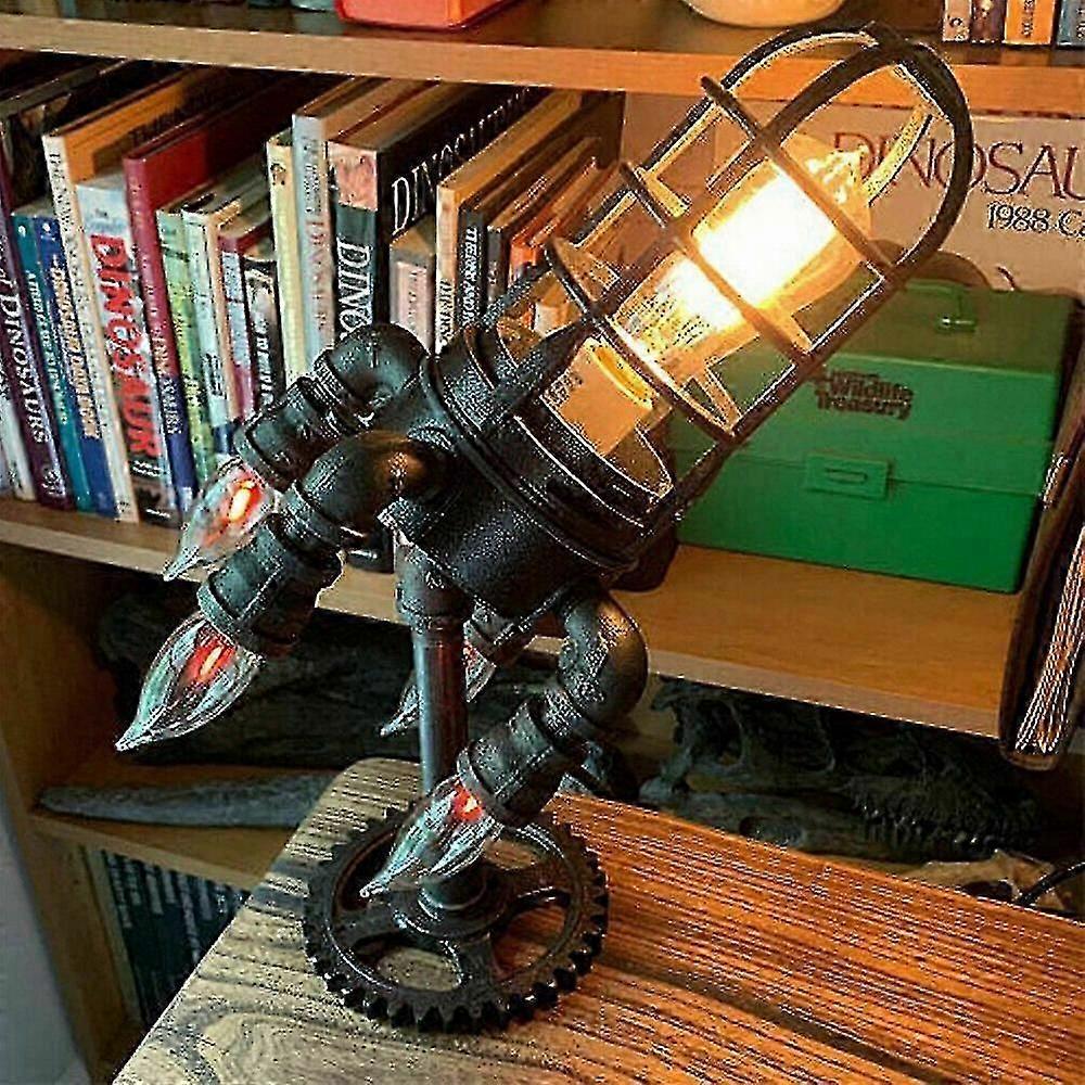 Industrial Steampunk Rocket Ship Table Lamp - Vintage Retro Desk Light for Office/Game Room Decor