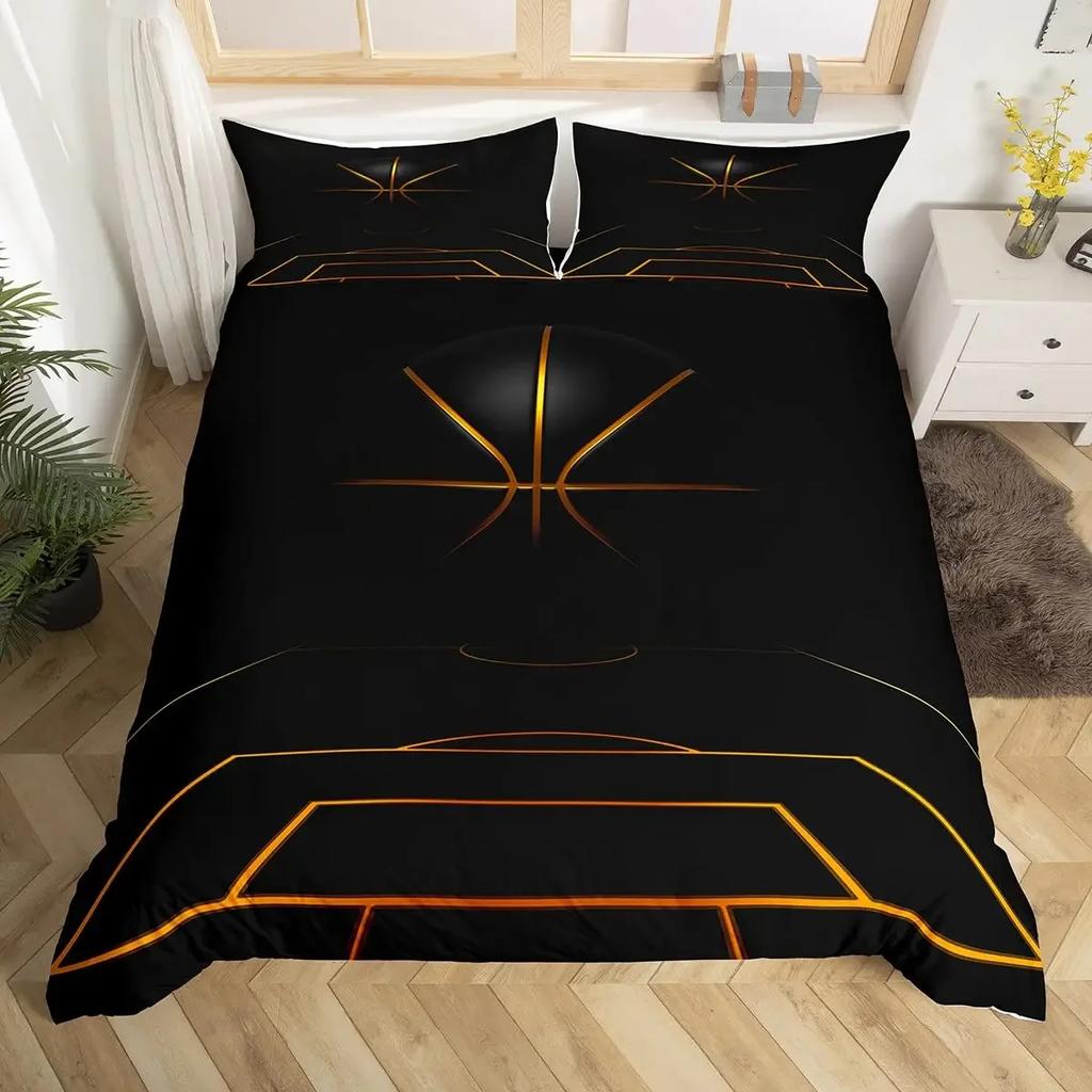 Basketball Bedding Set Kids Basketball Court Comforter Cover Set for Boys Men 3D Ball Pattern Sports Theme Duvet Cover Twin Size