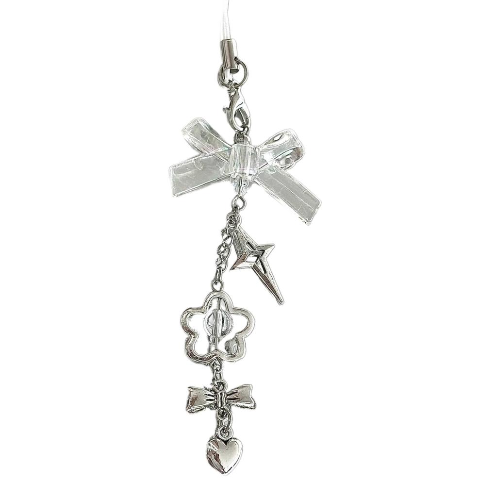 Acrylic Alloy Beaded Keychain Stylish Phone Pendant for Women Girls Elegant Keyring Gift Fashionable Bag Accessory