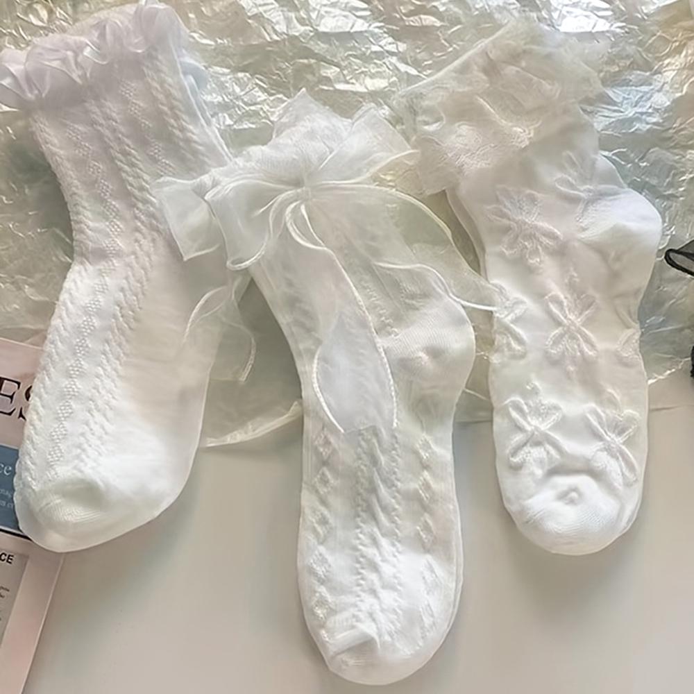 6 пар женских носков однотонные черные белые носки с кружевом и оборками в стиле Лолита летние тонкие носки в японском стиле каваии милые женские короткие носки