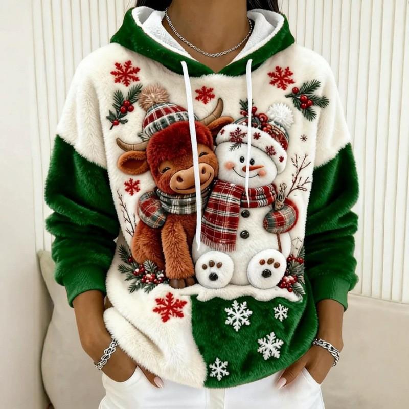 Womens Flannel Hooded Sweatshirt With 3D Dog Print - Cozy Casual Long Sleeve Top Winter
