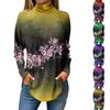 Футболки для женщин, осенние повседневные рубашки с длинными рукавами, толстовка с винтажным принтом, топ с высоким воротом, пуловер