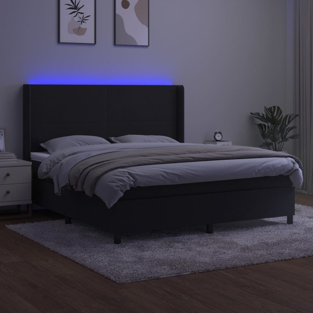 Box Spring Bed with Mattress & LED Black 180x200 cm Velvet