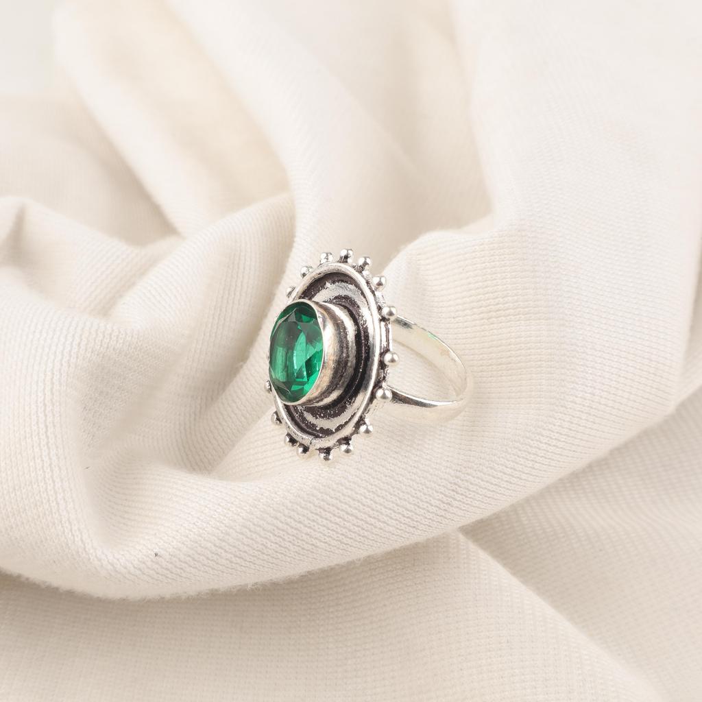 Green Emerald Gemstone Ring, Handmade Jewelry, 925 Solid Sterling Silver Ring, Attractive Jewelry Ring For Wedding Gift